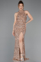 Gold Long Scaly Evening Dress ABU5135