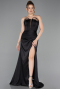 Long Black Satin Prom Gown ABU5923