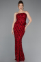 Long Burgundy Scaly Evening Dress ABU5916