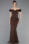 Brown Long Beaded Evening Dress ABU5616