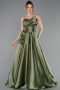 Long Olive Drab Satin Evening Dress ABU5767