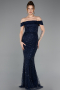 Long Navy Blue Beaded Evening Dress ABU5915