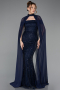 Long Navy Blue Beaded Evening Dress ABU5915