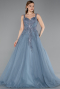 Long Dusty Blue Special Design Engagement Dress ABU5961