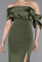Olive Drab Off Shoulder Satin Drape Slit Evening Gown ABU4024