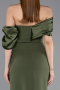 Olive Drab Off Shoulder Satin Drape Slit Evening Gown ABU4024