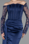 Long Navy Blue Satin Mermaid Prom Dress ABU5949