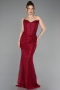 Burgundy Long Dantelle Evening Dress ABU6148