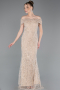 Beige Long Beaded Evening Dress ABU5694