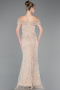 Beige Long Beaded Evening Dress ABU5694