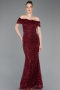 Burgundy Long Beaded Evening Dress ABU5694