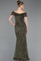 Olive Drab Long Beaded Evening Dress ABU5694