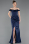 Long Navy Blue Satin Evening Dress ABU5976