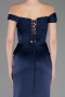 Long Navy Blue Satin Evening Dress ABU5976
