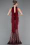 Burgundy Long Scaly Mermaid Evening Gown ABU5703