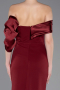 Burgundy Off Shoulder Satin Drape Slit Evening Gown ABU4024
