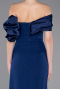 Navy Blue Off Shoulder Satin Drape Slit Evening Gown ABU4024