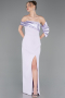 Lila Off Shoulder Satin Drape Slit Evening Gown ABU4024