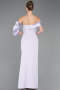 Lila Off Shoulder Satin Drape Slit Evening Gown ABU4024