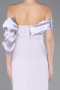 Lila Off Shoulder Satin Drape Slit Evening Gown ABU4024