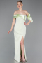 Mint Off Shoulder Satin Drape Slit Evening Gown ABU4024
