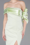 Mint Off Shoulder Satin Drape Slit Evening Gown ABU4024