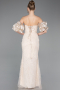 Beige Long Beaded Evening Dress ABU4616