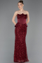 Long Burgundy Scaly Evening Gown ABU5979