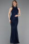 Long Navy Blue Dantelle Evening Dress ABU5987