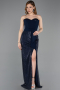 Long Navy Blue Beaded Evening Dress ABU5988