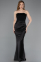 Black Long Satin Mermaid Evening Gown ABU5820