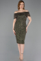 Midi Olive Drab Beaded Party Dress ABK2592