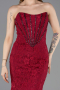 Cherry Colored Long Dantelle Evening Dress ABU5734