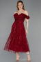 Midi Burgundy Beaded Party Dress ABK2594
