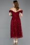 Midi Burgundy Beaded Party Dress ABK2594