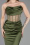Olive Drab Long Satin Mermaid Evening Gown ABU5888