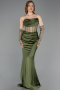 Olive Drab Long Satin Mermaid Evening Gown ABU5888