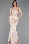 Long Beige Satin Evening Dress ABU6000