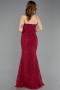 Cherry Colored Long Dantelle Evening Dress ABU5734