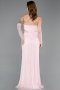 Powder Color Long Dantelle Evening Dress ABU5736
