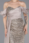 Beige Boat Neck Slit Long Sequined Evening Gown ABU4085