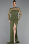 Olive Drab Long Dantelle Evening Dress ABU5736