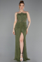 Olive Drab Long Dantelle Evening Dress ABU5736