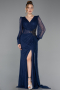 Long Navy Blue Dantelle Evening Dress ABU6016