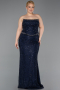 Long Navy Blue Dantelle Plus Size Evening Gown ABU5994
