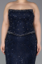 Long Navy Blue Dantelle Plus Size Evening Gown ABU5994