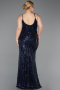 Long Navy Blue Beaded Plus Size Evening Dress ABU6013