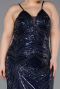 Long Navy Blue Beaded Plus Size Evening Dress ABU6013