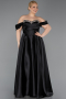 Long Black Satin Plus Size Evening Gown ABU5726