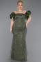 Long Olive Drab Beaded Formal Plus Size Dress ABU5948